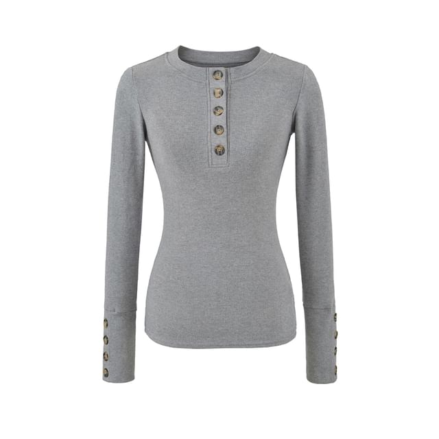 Henley Long-Sleeve Solid Top
