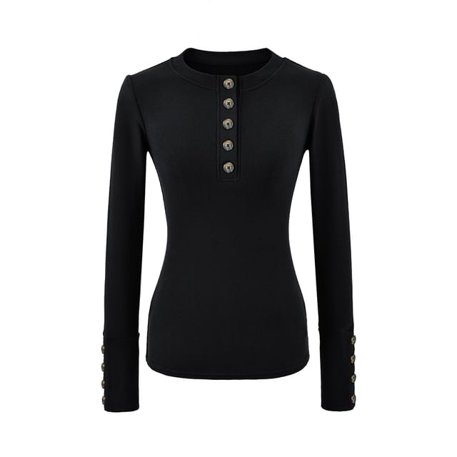 Henley Long-Sleeve Solid Top
