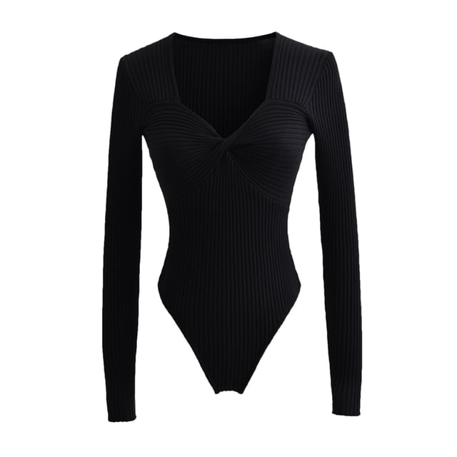 Sweetheart Neck Ribbed Knit Bodysuit