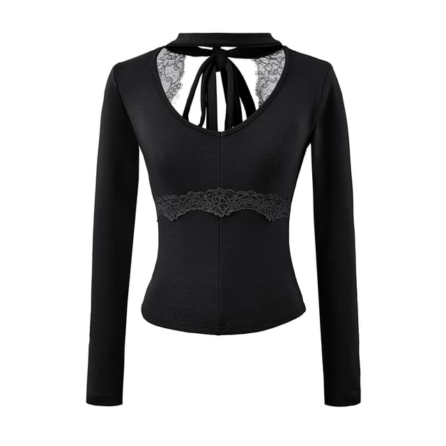 Cutout Tie-Back Lace Panel V-Neck Top