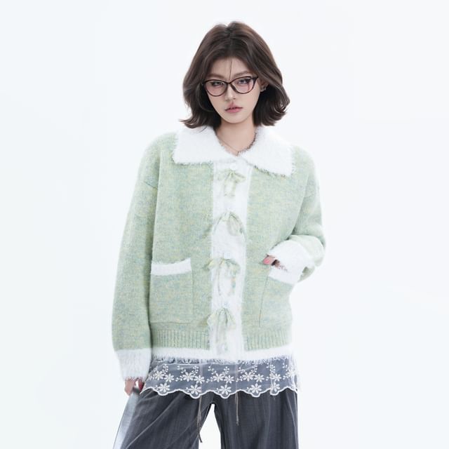 Collared Two Tone Button Up Detail Cardigan