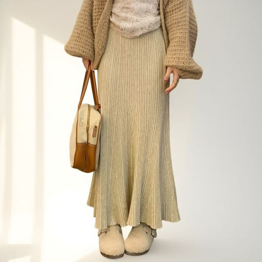 Ribbed Knit Maxi Mermaid Skirt High Waist