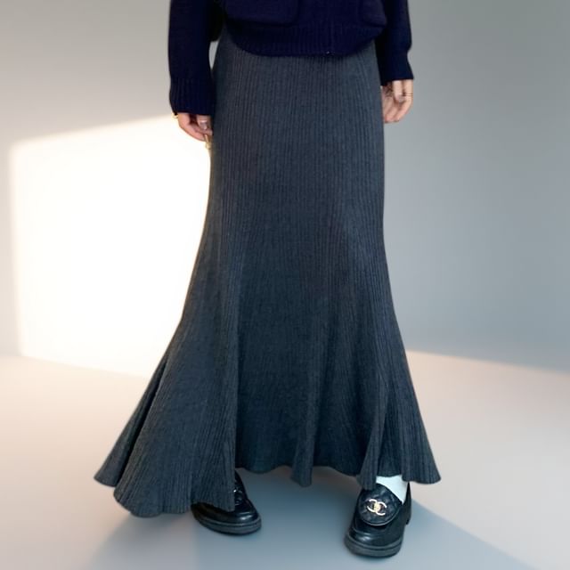 Ribbed Knit Maxi Mermaid Skirt High Waist