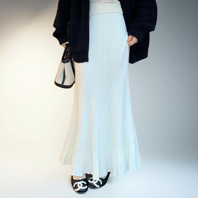 Ribbed Knit Maxi Mermaid Skirt High Waist