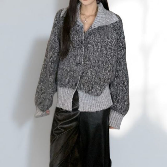 Collared Melange Cardigan