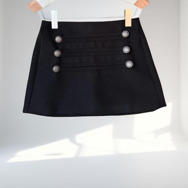 Double Breasted Mini Pencil Skirt High Waist