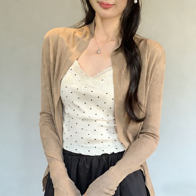 Plain Ribbed Open Front Cardigan