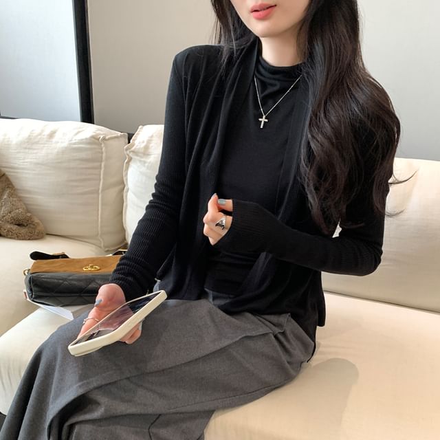 Plain Ribbed Open Front Cardigan