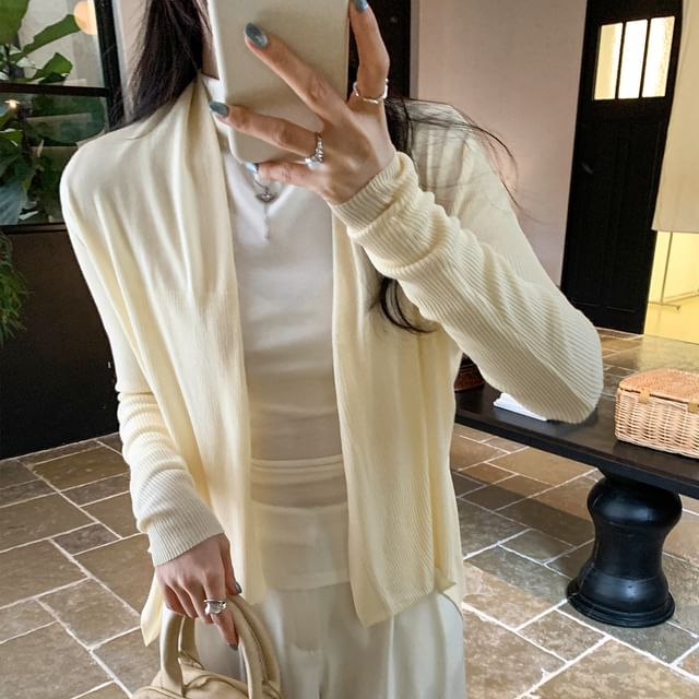 Plain Ribbed Open Front Cardigan