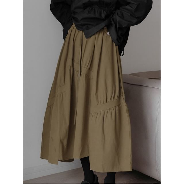 Ruched Asymmetrical Midi A-Line Skirt