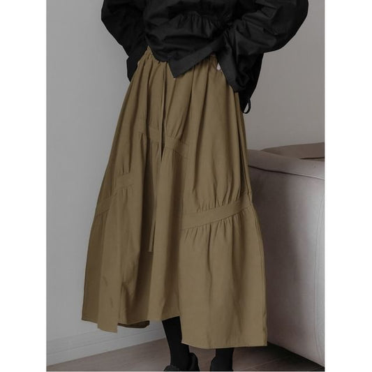 Ruched Asymmetrical Midi A-Line Skirt