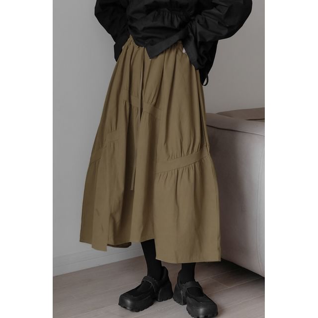 Ruched Asymmetrical Midi A-Line Skirt
