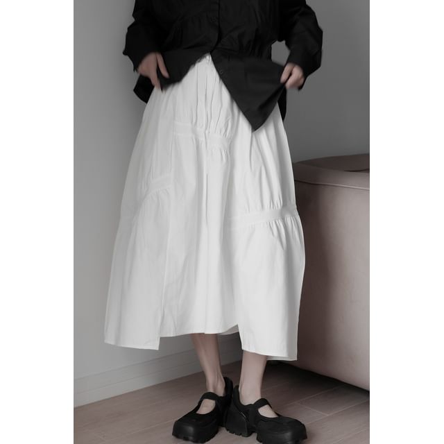 Ruched Asymmetrical Midi A-Line Skirt