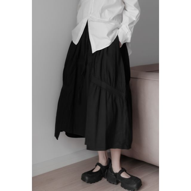 Ruched Asymmetrical Midi A-Line Skirt