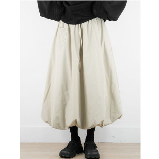 Solid Midi A-Line Skirt with High Waist