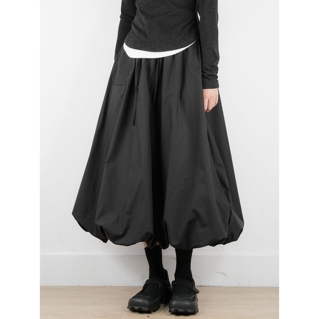 Solid Midi A-Line Skirt with High Waist