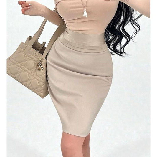Solid High-Waist Pencil Skirt