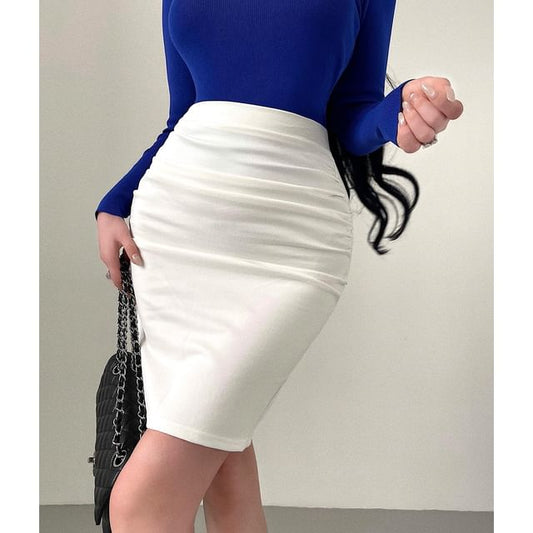 Plain High-Waist Pencil Skirt with Multiple Patterns