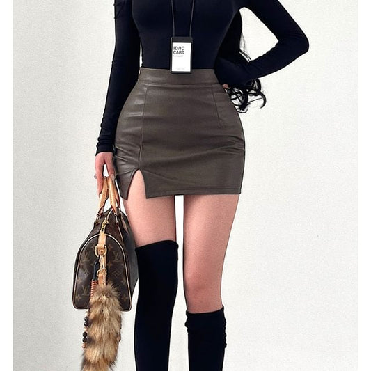 Solid Mini Pencil Skirt High Waist