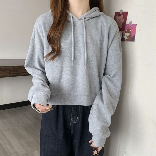 Cropped Solid Fleece Sweatshirt