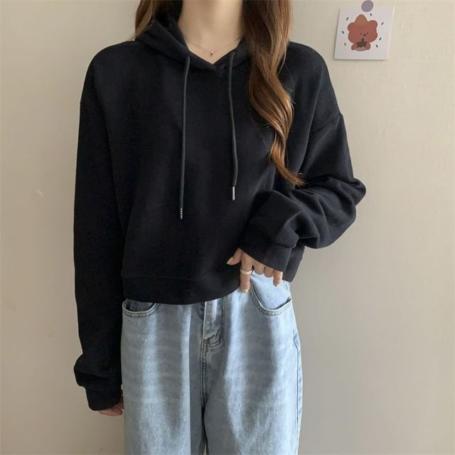 Cropped Solid Fleece Sweatshirt