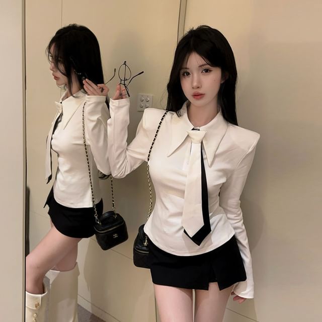 Button-Front Collared Long-Sleeve Jersey Shirt