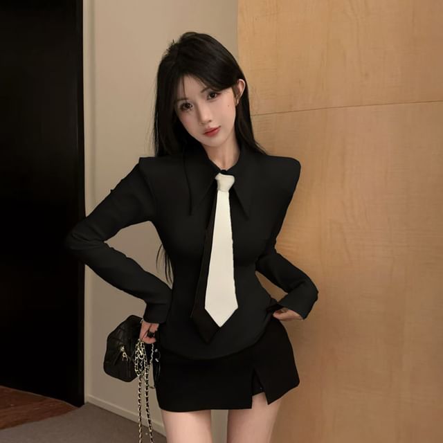 Button-Front Collared Long-Sleeve Jersey Shirt