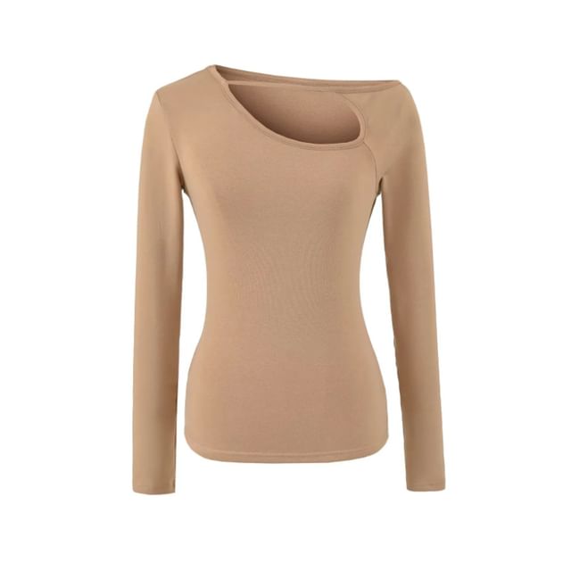 Off-Shoulder Cutout Long-Sleeve Solid Tee