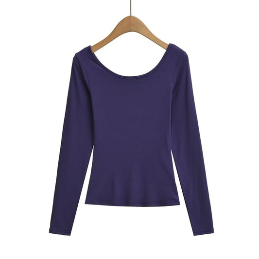 Scoop Neck Long-Sleeve Basic Tee