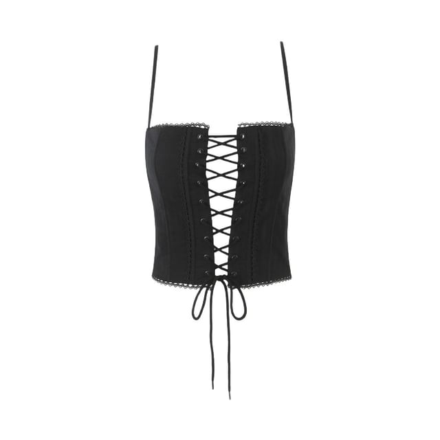 Lace-Up Spaghetti Strap Bustier Crop