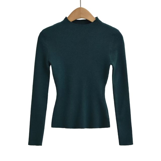 Mock Neck Cropped Knit Long-Sleeve Top