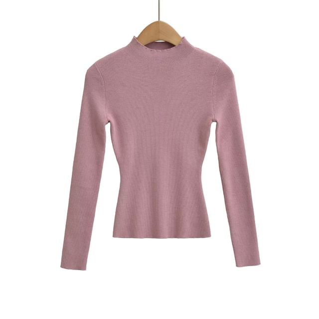 Mock Neck Cropped Knit Long-Sleeve Top