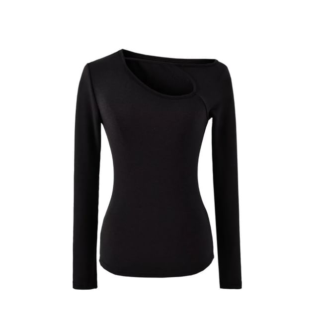 Off-Shoulder Cutout Long-Sleeve Solid Tee
