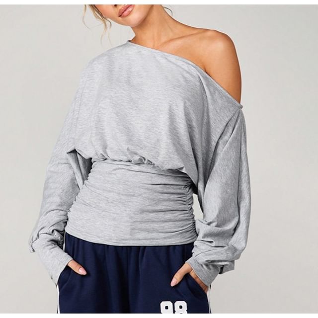 Ruched Off-Shoulder Pullover with Long Sleeves