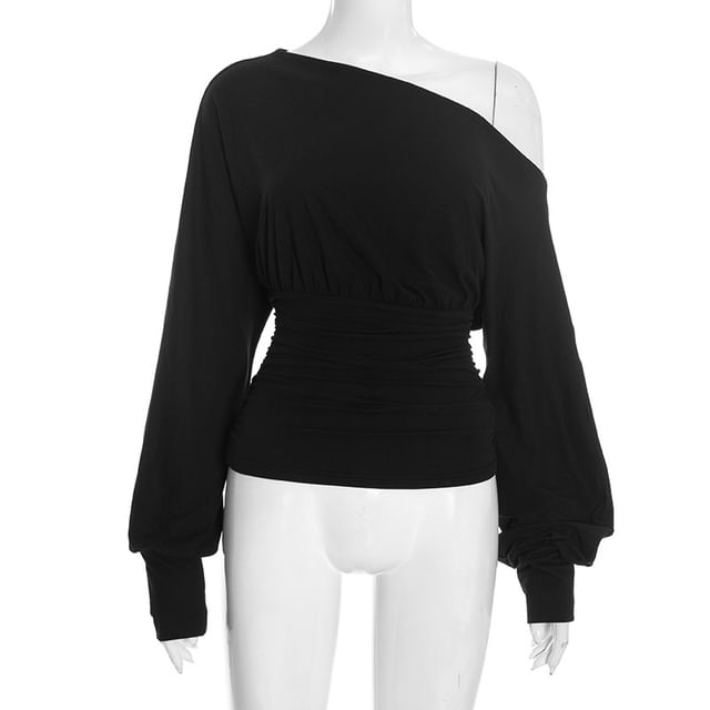 Ruched Off-Shoulder Pullover with Long Sleeves