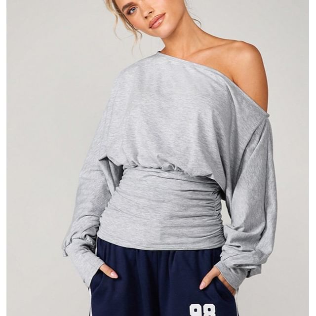 Ruched Off-Shoulder Pullover with Long Sleeves