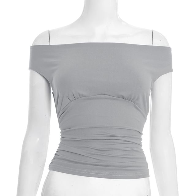Ruched Off-Shoulder Crop Top with Short Sleeves