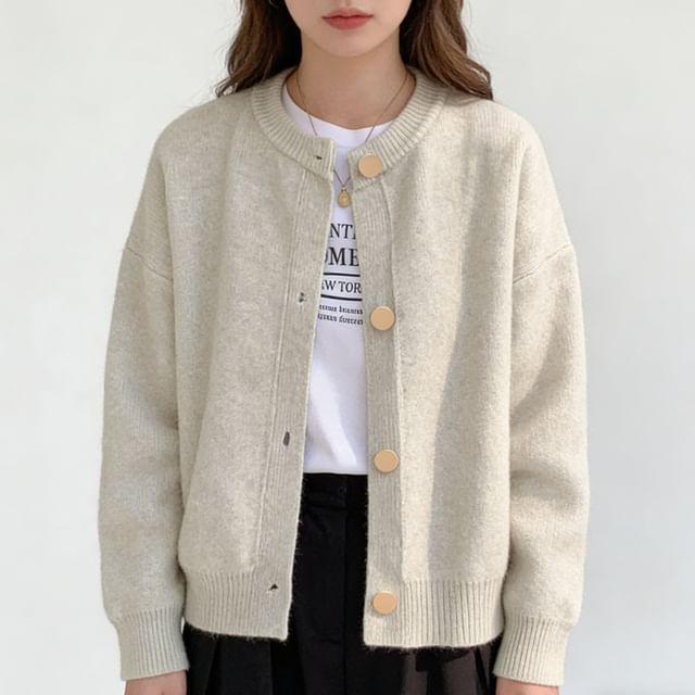 Button-Up Plain Cardigan
