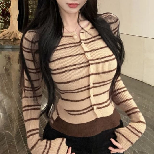 Round Neck Striped Mock Two-Piece Knit Top