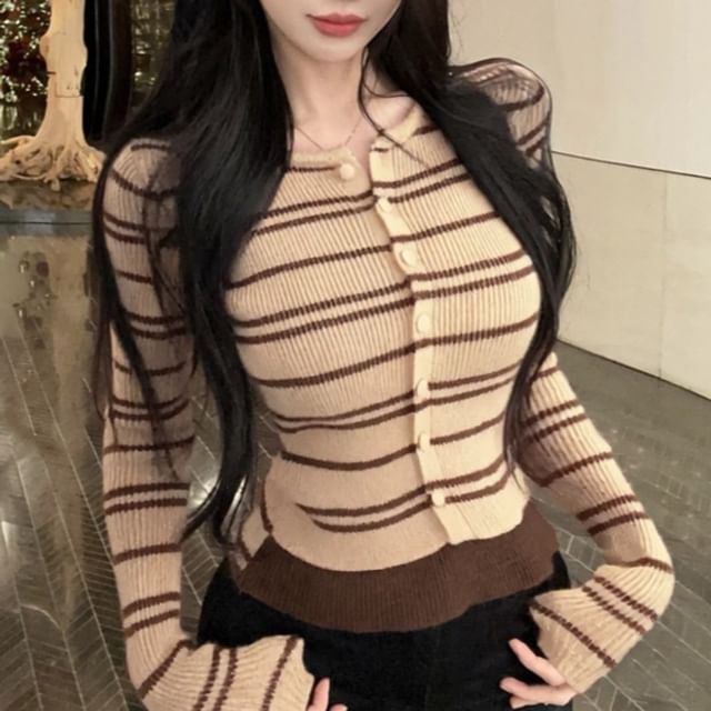 Round Neck Striped Mock Two-Piece Knit Top