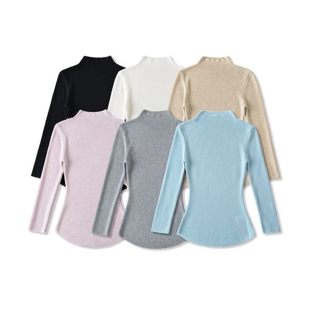 High Neck Long Sleeve Solid Knit Sweater
