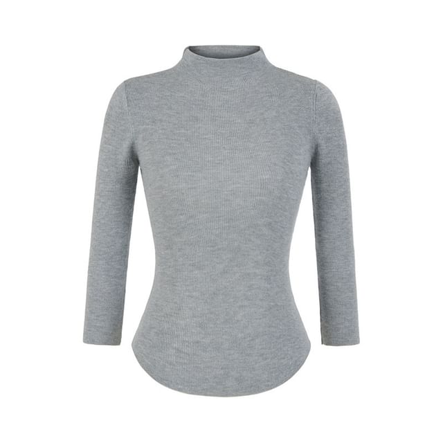 High Neck Long Sleeve Solid Knit Sweater