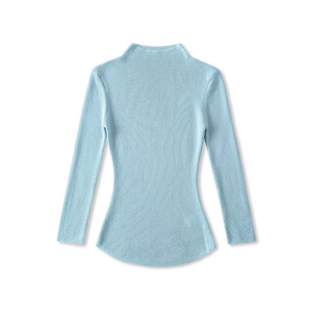 High Neck Long Sleeve Solid Knit Sweater