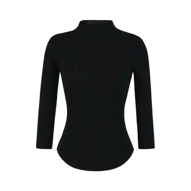 High Neck Long Sleeve Solid Knit Sweater