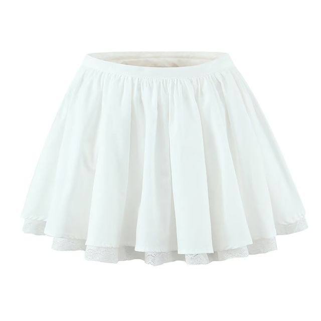 Lace Camisole with Tie-Front Buttons / High Waist Mini A-Line Layered Skirt Set