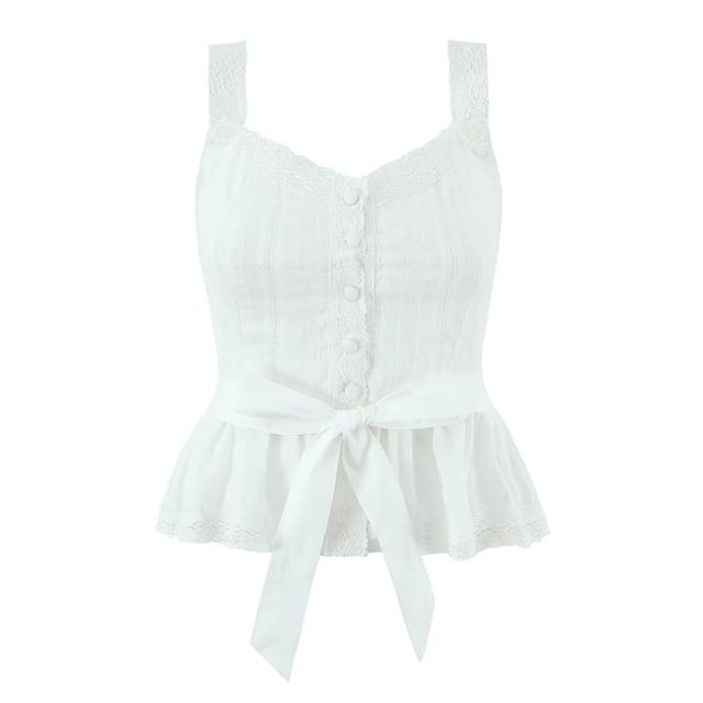 Lace Camisole with Tie-Front Buttons / High Waist Mini A-Line Layered Skirt Set