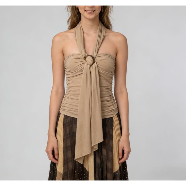 Halter Neck Ruched Slim-Fit Tank Top