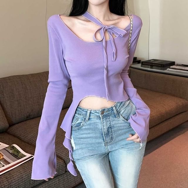 Asymmetrical Halter Neck Crop Top Slim Fit