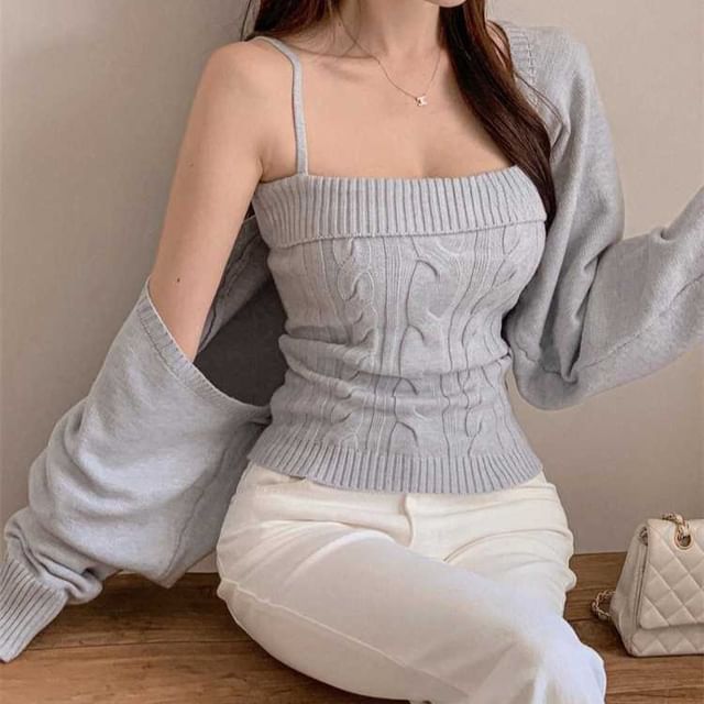 Crop Camisole and Bolero Knit Set