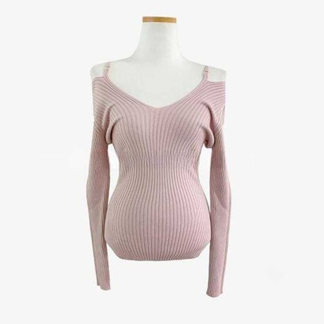 Cold Shoulder Ribbed Knit Top with V-Neck
